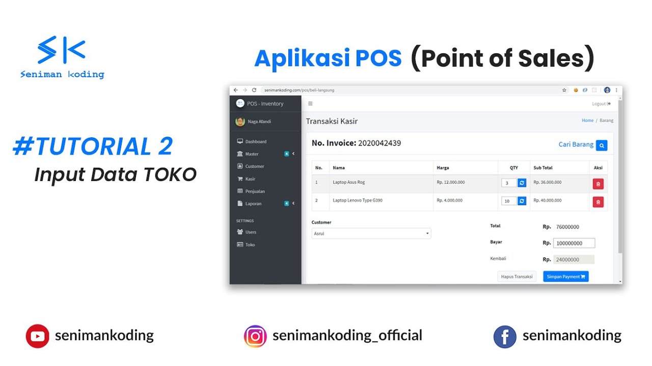 seniman koding, doni asrul afandi, doni afandi, TUTORIAL 2 POS - Input Data Toko Software Kasir POS (Point of Sales) Web