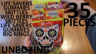 Unboxing Mars Mixed Skittles And Life Savers Gummies & More Chewy Halloween Candy 35 Pieces Bag