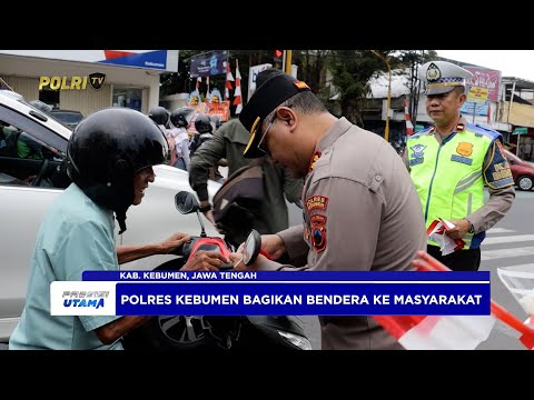POLRES KEBUMEN BAGI BENDERA MERAH PUTIH KE PENGGUNA JALAN SEMARAKKAN HUT KE-80 RI