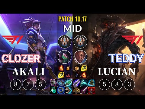 T1 Clozer Akali vs T1 Teddy Lucian Mid - KR Patch 10.17