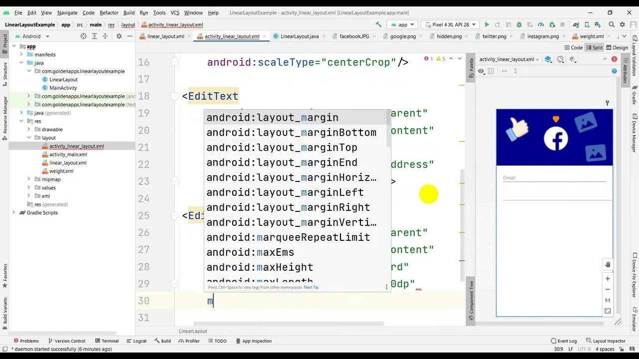 Linear Layout and its properties in Android Studio Part 2