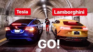 LAMBORGHINI URUS VS TESLA ELECTRIC MODEL X LUDICROUS DRAG RACE!