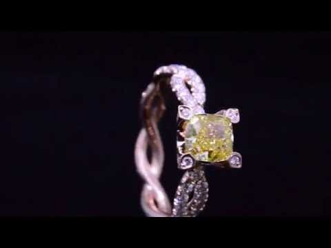 1.93ct Natural Cushion Twisted Eternity Pave Diamond Engagement Ring - GIA Certified