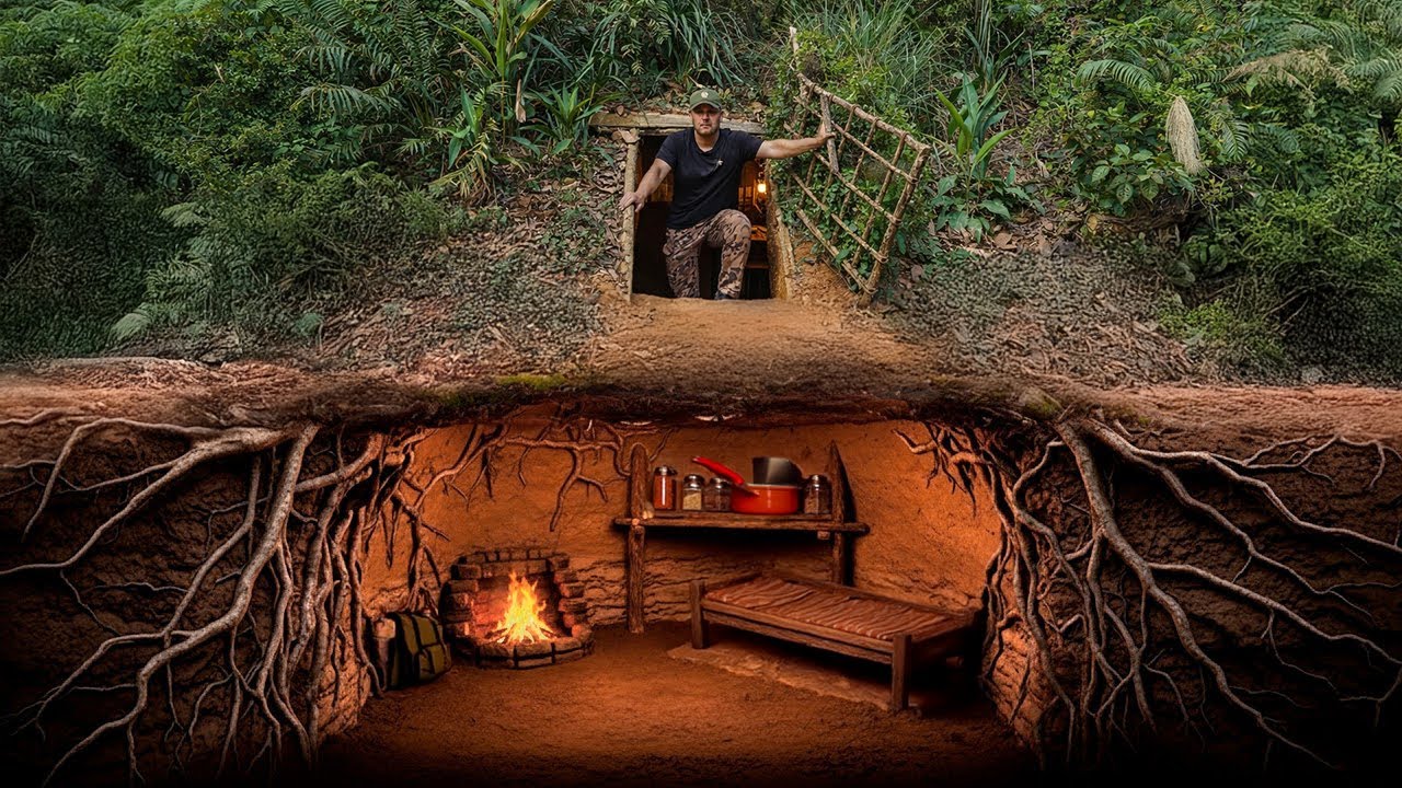 Building a Hidden Underground Dugout. Warm Secret Shelter | Bushcraft Survival