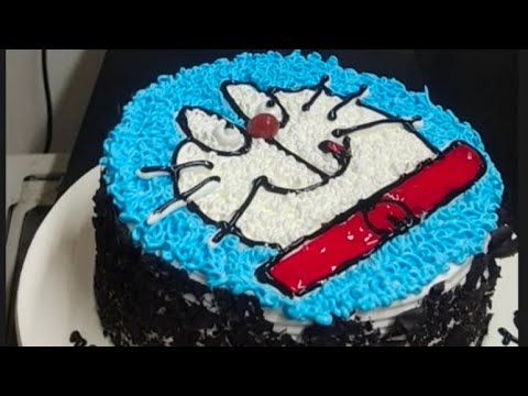 Making of a blackforest doremon cake