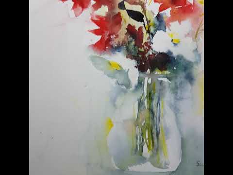 Aquarelle de bouquet rouge et blanc