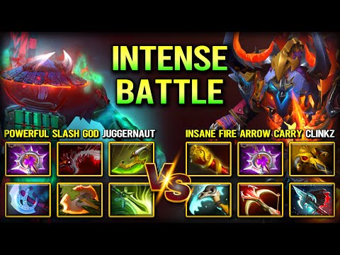 INTENSE CARRY BATTLE | Powerful Slash GOD Juggernaut Vs. Insane Fire Arrow Carry Clinkz Dota 2