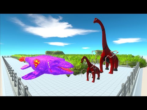 SUPERMAN MOSASAURUS vs CARNAGE BRACHIOSAURUS DEATH RUN - Animal Revolt Battle Simulator