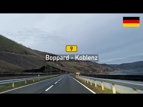 Driving in Germany: Bundesstraße B9 from Boppard am Rhein to Koblenz
