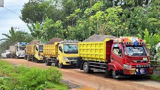 Download lagu Truk Jomplang.MOBIL TRUK Pengangkut PASIR Bergantian Bongkar MUATAN FULL BAK Menggunung Di PANGKALAN mp3