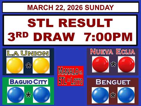 STL 3RD Draw 7PM Result STL La Union Nueva Ecija Baguio Benguet MARCH 22, 2026 SUNDAY