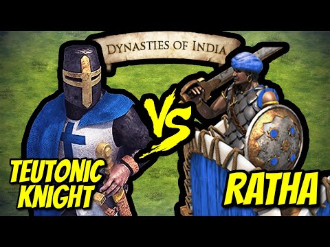 192 ELITE TEUTONIC KNIGHTS vs 200 ELITE RATHA (Melee) (Total Resources) | AoE II: DE