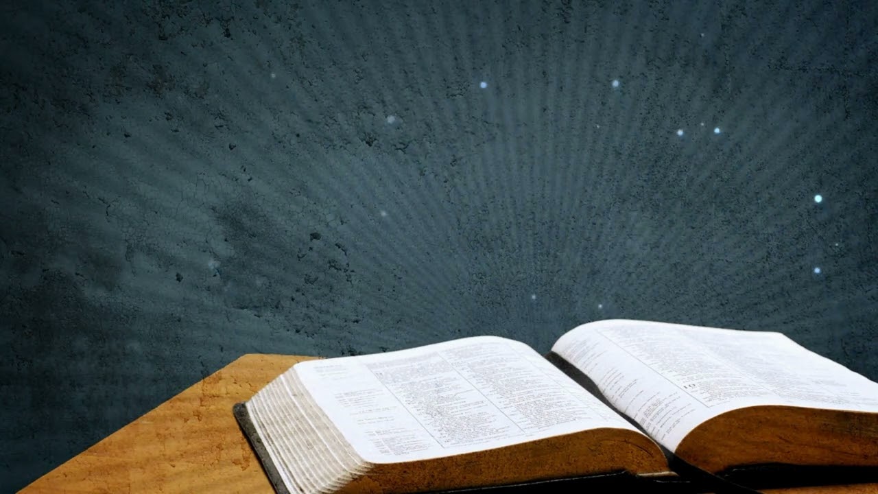 Open Bible On Desk The Word Of God Blue Sunbeams Christian Background Worship Motion Wallpaper Loop