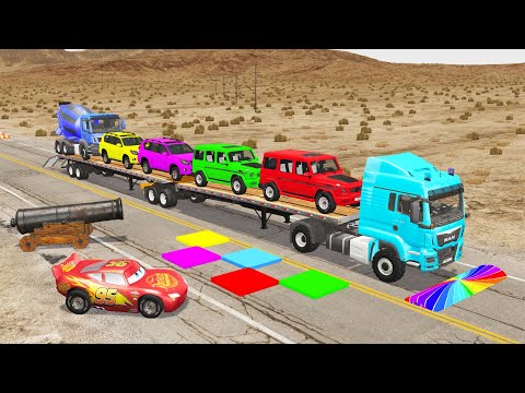 Flatbed Truck McQueen | Transportation with Truck - Pothole vs Car #73 | BeamNG.Drive Gameplay
