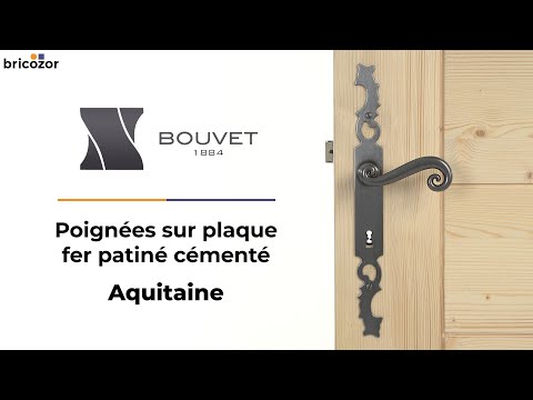 Poignées de porte sur plaque - fer patiné cementé - Aquitaine BOUVET
