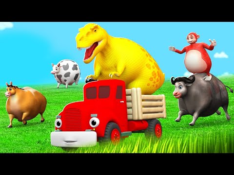 Giant T Rex Transport in Big Truck | Fat Animals Cow Horse Buffalo Monkey | Animals Cartoon Videos