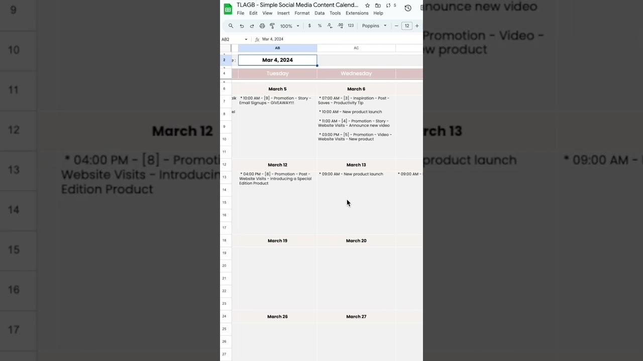 A simple but powerful Social Media Content Calendar - Google Sheets Template 😊👩🏻‍💻✨#socialmediatips