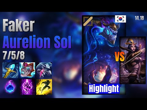 Faker Mid Aurelion Sol vs LeBlanc lol KR solo rank Highlight 14.18