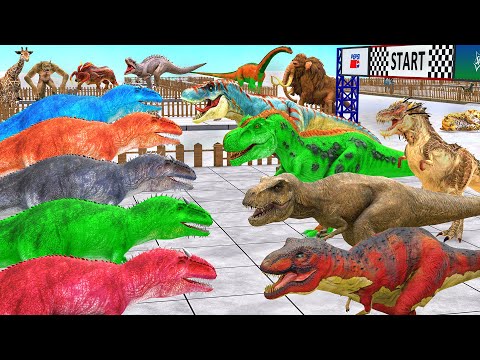 Dino Racing x5 T-Rex Vs 5 Spino Vs 5 Giganotosaurus Vs Animals Death Run Animal Revolt Battle Sim