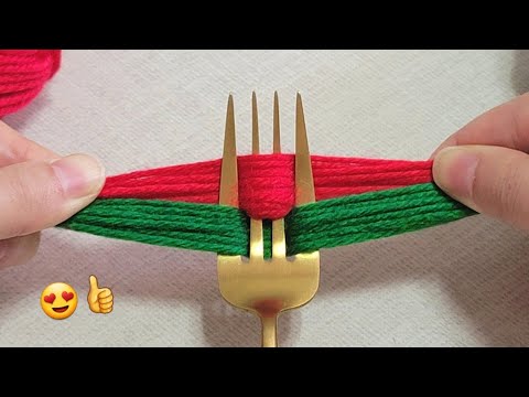 It's so Cute !! Superb woolen flower making trick using Fork - Hand embroidery amazing flower