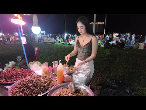 Unbelievable CAMBODIAN Street Food Tour 2025 - Walking in Chaktomuk Night Market, Phnom Penh City