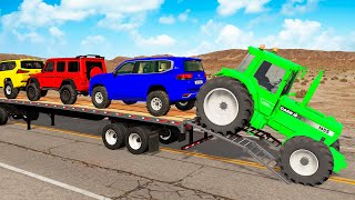 Download lagu Flatbed Trailer McQueen Transportation with Truck - Speedbumps vs Cars vs Train - BeamNG.Drive #313 mp3
