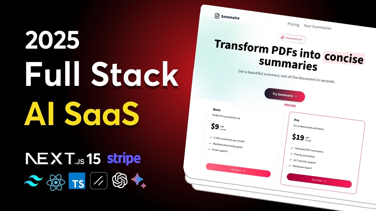 Build and Deploy a Full Stack AI SaaS with Next.js 15, React, Stripe, Tailwind | Full Course (2025)