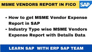 How to get MSME Vendor  Report in SAP FICO II MSME Vendor Expense Booking Report with details data.