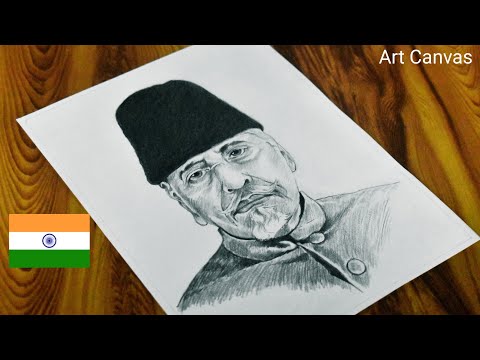 Maulana Abul Kalam Azad Drawing With Pencil Sketch /Step by Step/ Freedom Fighters/ lndependence day