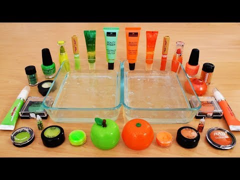 Mixing Makeup Eyeshadow Into Slime ! Green vs Orange Special Series Part 11 Satisfying Slime Video Video