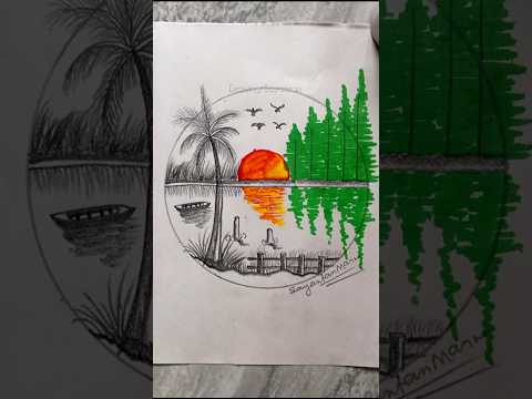 Amazing River nature drawing with colour & pencil #drawing #art #shorts #drawingsayantan #rider