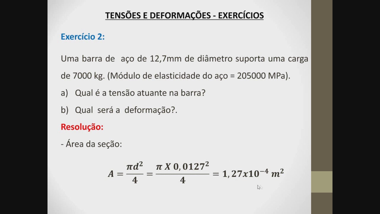 Exercícios de tensões e deformações do aço