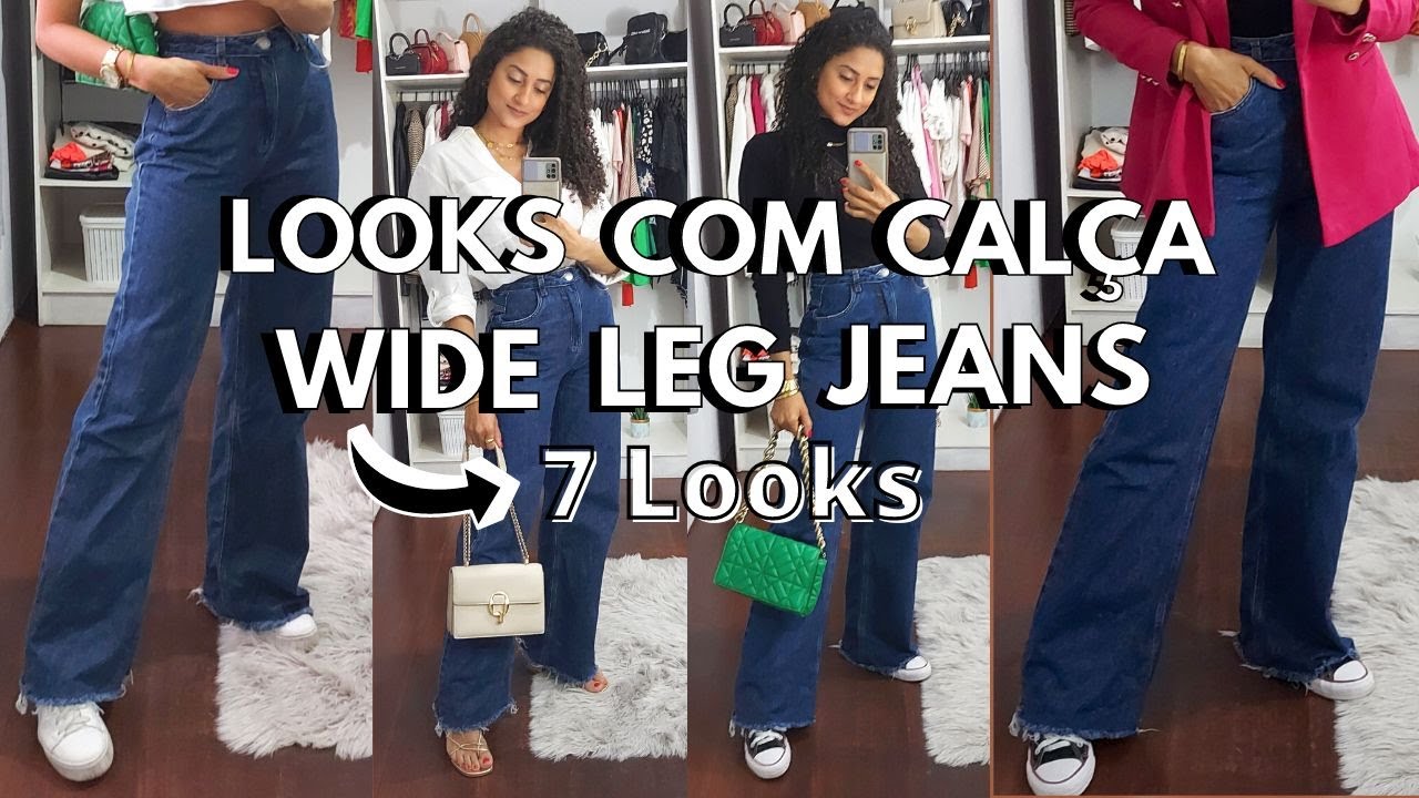 COMO USAR CALÇA WIDE LEG| 7 Looks com calça wide leg, calça wide leg jeans, Calça wide leg e tênis