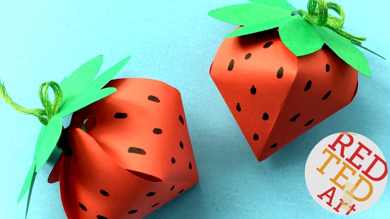 Strawberry Gift Box DIY - No Glue Paper Gift Box -  easy paper box shaped strawberries