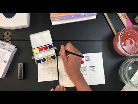 Swatching Schmincke 8 colors watercolor field whiskey palette with water container