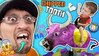 I CHIPPED a TOOTH PLAYING AROUND!! BULL RIDING @ TRAMPOLINE PARK FV Vlog