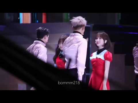 SEVENTEEN Mingyu and GFRIEND Eunha eye contact and smiling each other