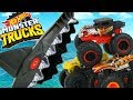 Hot Wheels Monster Trucks Shark Attack Arena Playset Bone Shaker vs Tigershark Launchers!