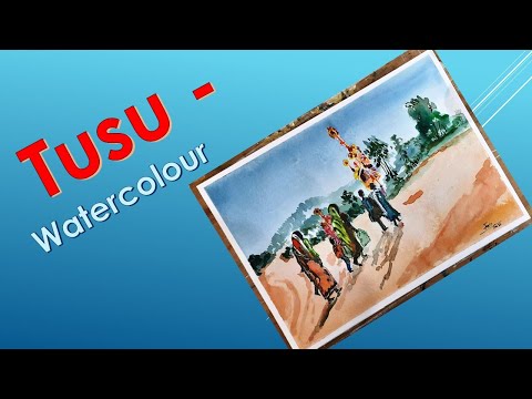 Tusu festival on Makar Sankranti - Purulia - Watercolour