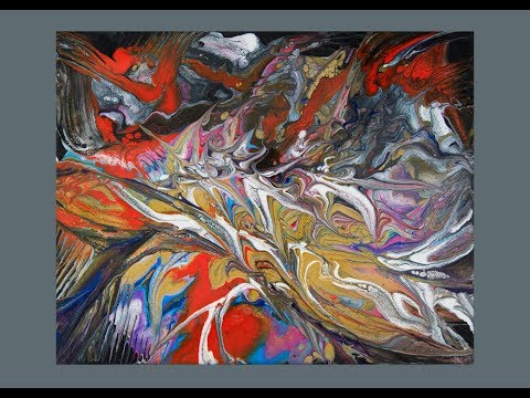 Using A Dustpan Of Pearly Paint Colors, Big Skewer Finish Fluid Acrylic Poured Art#5372-7.08.19