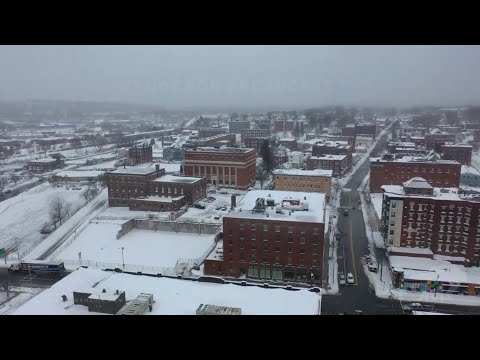 2-2-2021 Worcester, Ma Aerial shots of snow covered city, people digging out