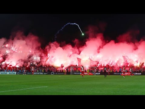 Full stands and pyrotechnics at football derby in Belgrade