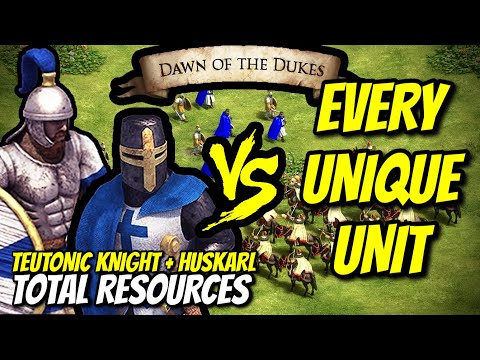 TEUTONIC KNIGHT + HUSKARL vs EVERY UNIQUE UNIT (Total Resources) | AoE II: Definitive Edition