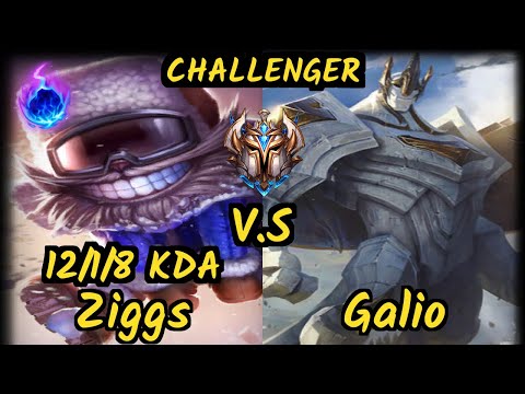 Shiphtur (ZIGGS) vs GALIO - 12/1/8 KDA MID CHALLENGER GAMEPLAY - NA
