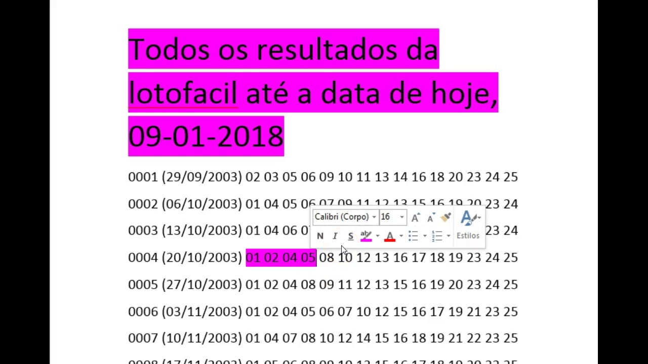 todos os resultados da lotofacil ate o dia de hoje, incrivel  a ordem dos numeros