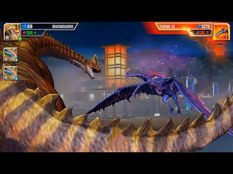 THE GIANT BRACHIOSAURUS VS NEW PHOENIX 44 | BOSS BATTLE | JURASSIC WORLD THE GAME