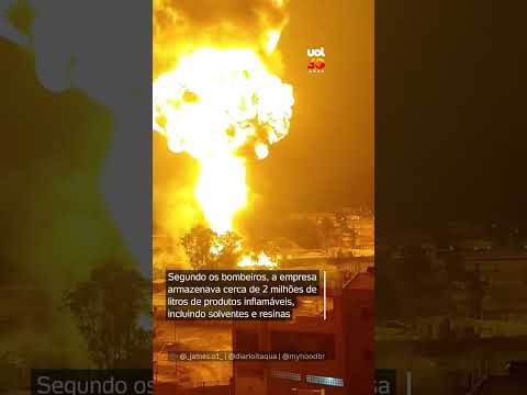Vídeo mostra explosão transformando noite em dia durante incêndio em Itaquaquecetuba (SP)