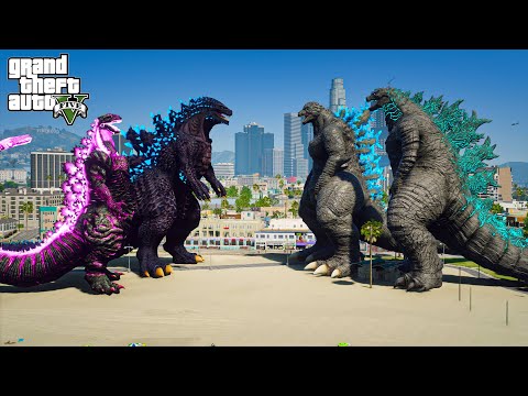 Legendary Godzilla, Godzilla Ride vs Shin Godzilla, Godzilla BOB - Epic Fight ( GTA V Mods )