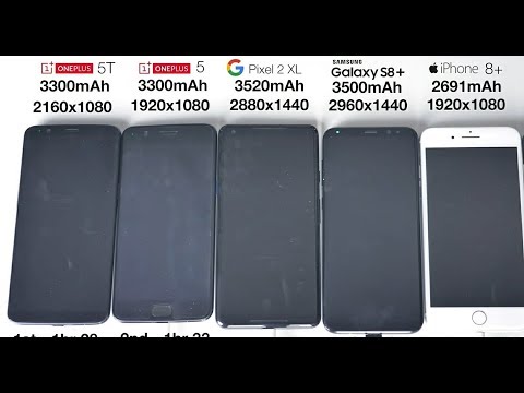 Oneplus 5T vs Pixel 2 XL vs S8 vs iPhone 8 vs iPhone X Battery Draining Speed Test