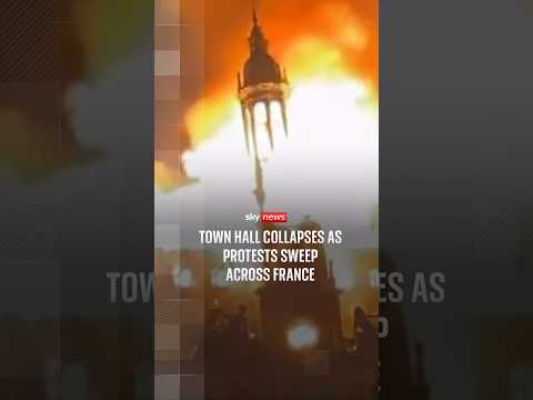 Moment town hall collapses as protests sweep across France
